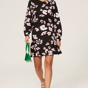 Tanya Taylor Noemi Long Sleeve Black Floral Mini Dress